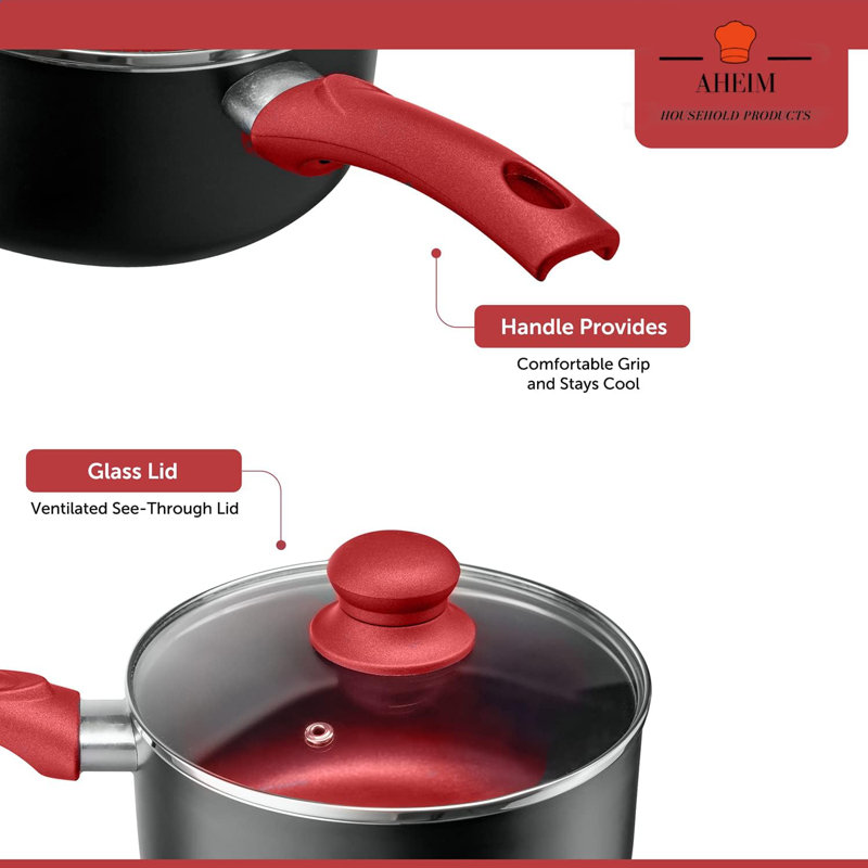 11-Piece Red and Black Nonstick Aluminum Cookware Set