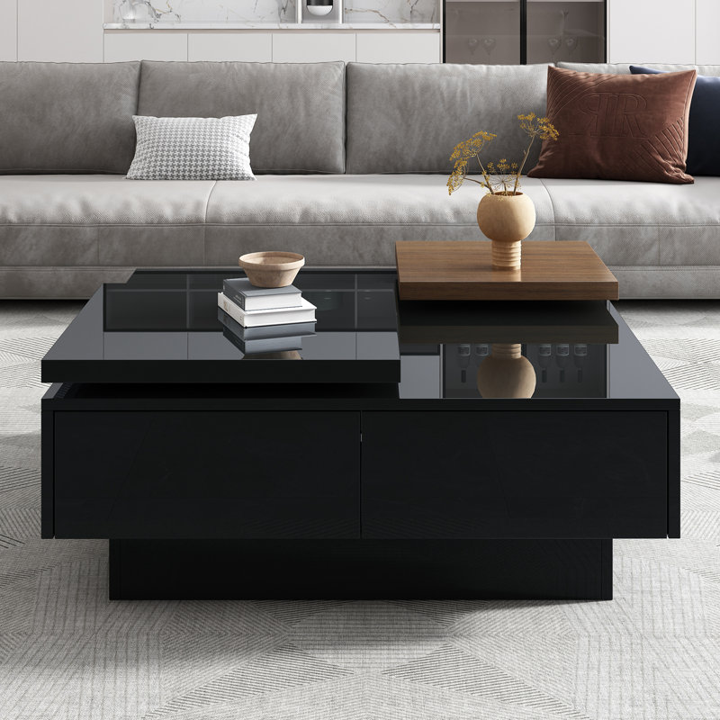 Movable Top Coffee Table With Hidden Storage Drawers, Black