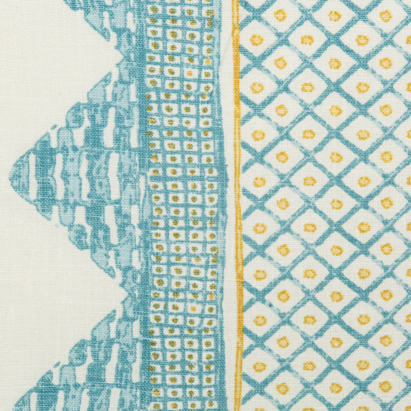 Avondale Whitaker 100% Linen Fabric, Ocean/Gold