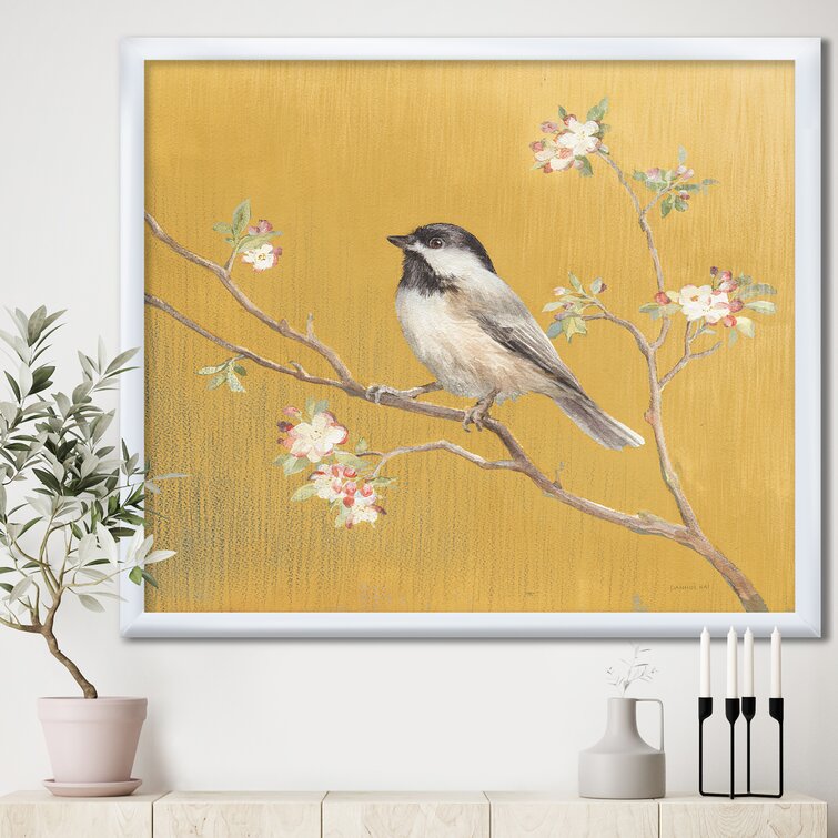 Gold Bird on Blossoms IV - reproduction d'art sur toile encadrée