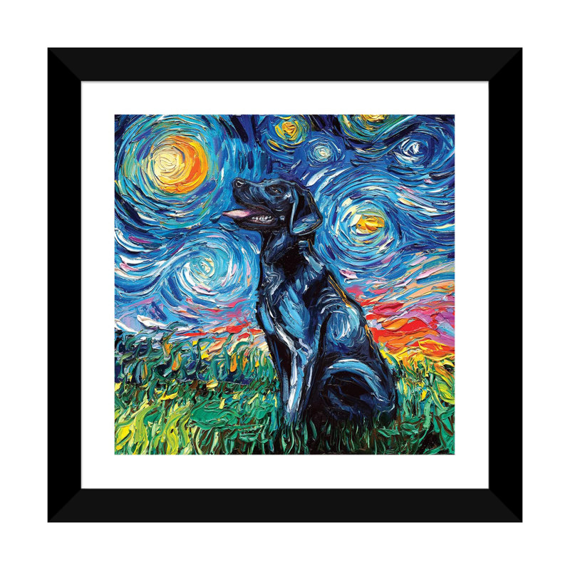 Reproduction d’art, "Black Labrador night I" par aja Trèves, H 16 po x l 16 po x P 1 po, Papier encadré noir, Blanc