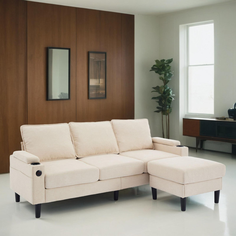 Canapé modulaire rembourré 2 pièces, Mélange de lin beige
