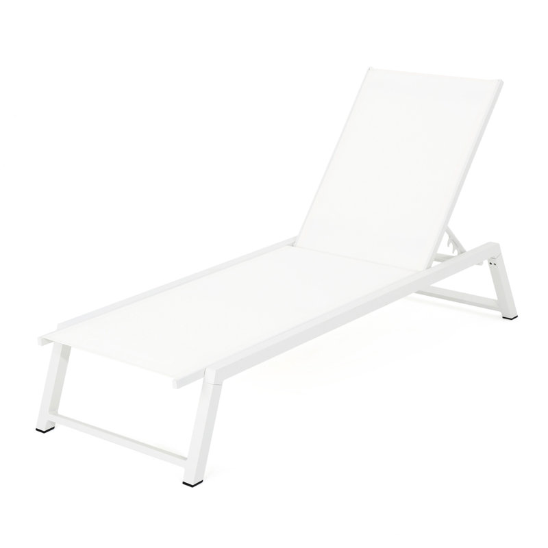Adjustable White Chaise Lounge With Metal And Mesh Construction Stylish + For Patio -