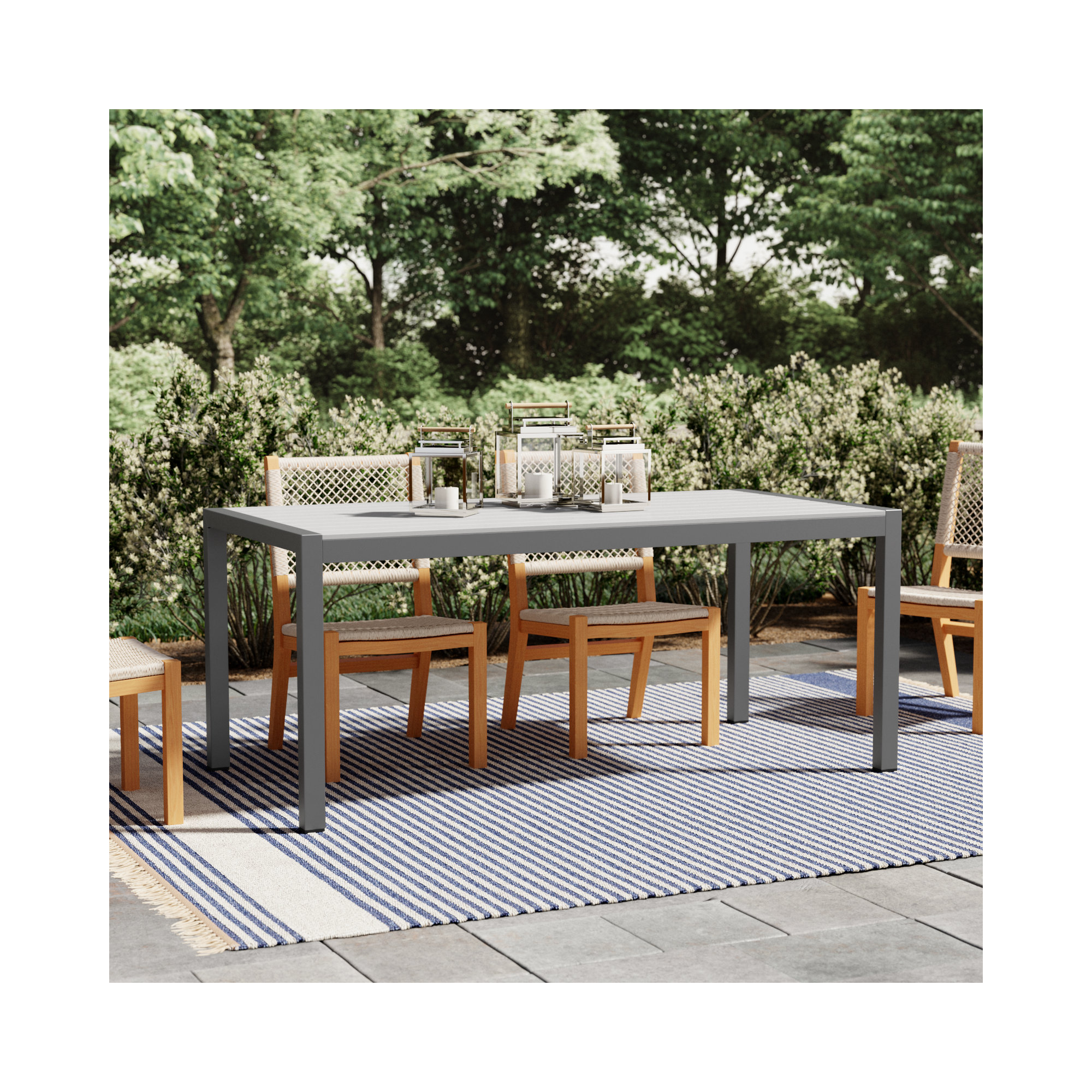 Aynura 71'' Plastic / Acrylic Outdoor Dining Table, White, Silver