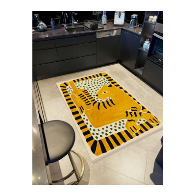 Tapis décoratif lavable à la machine à motif tigré thématique