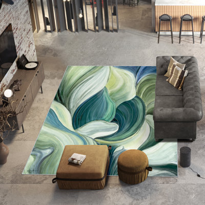 Tapis lavable Waves of Leaves taille 5 pi x 8 pi, douceur céleste avec envers antidérapant