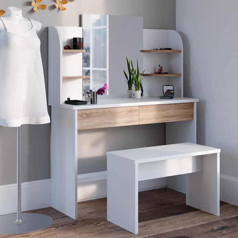 Bella Vista Dressing Table with Mirror, White/Natural
