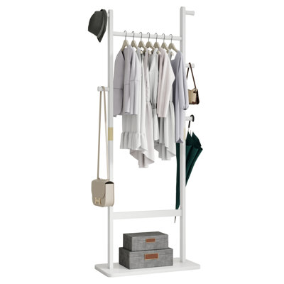 Solid Wood Freestanding Coat Rack, White Finish, Space-Saving Clothes Hanger For Entryway, Bedroom & Living Room, 70.8” Tall