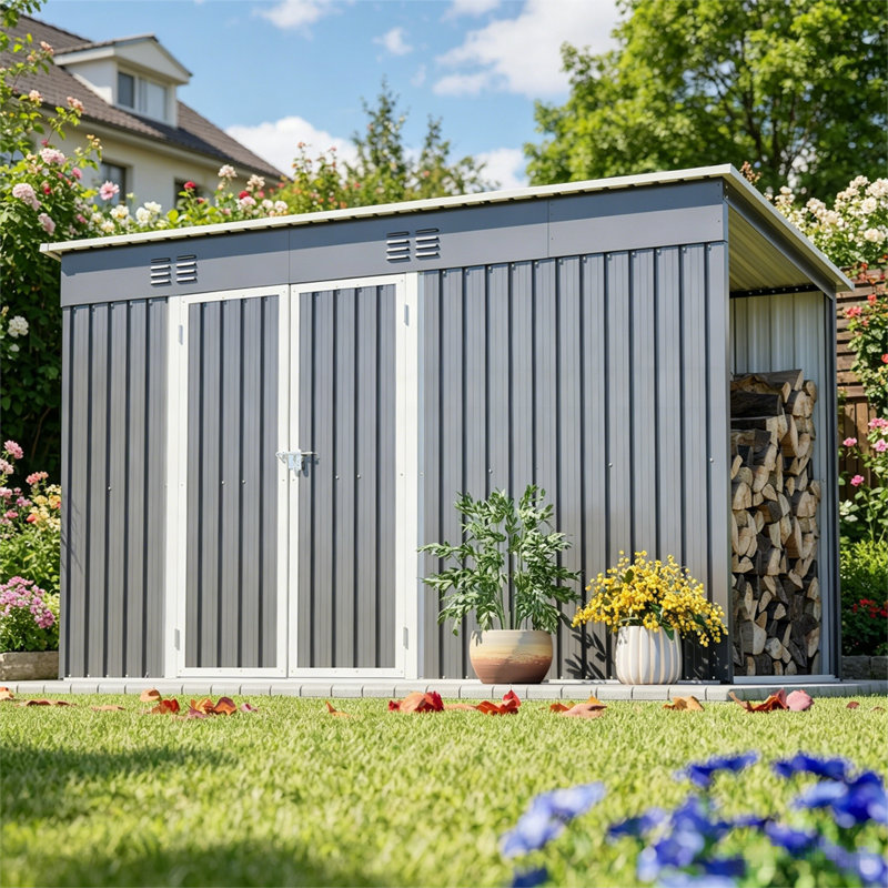 Remise de rangement en métal pour outils de jardin 10 pi x 4 pi, H 71,65 po x l 122,39 po x P 48,32 po