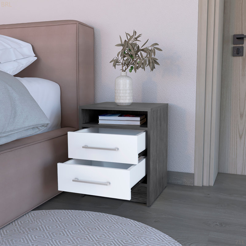 Two Drawers, Smokey Oak / White Finish, Multicolor