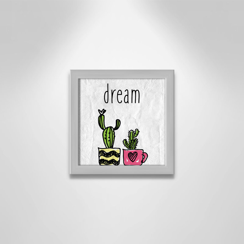 «Cacti A», art encadré, 8" H x 8" W x 1.18" D, Encadré de boîte argent