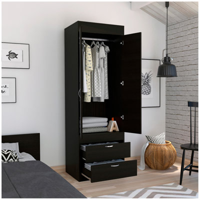 Armoire Lisboa, tringle, double porte, deux tiroirs, poignées en métal