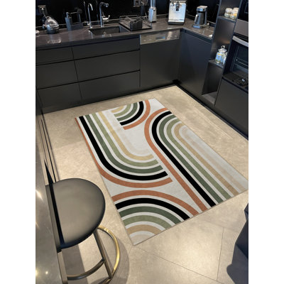 Tapis décoratif moderne multicolore à rayures mélangées