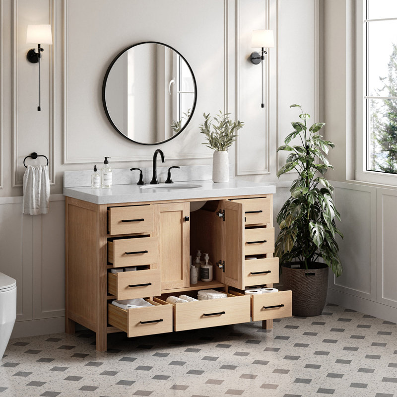 Ensemble de meuble-lavabo simple Cambridge, Ovale, Chêne / noir mat, 48" W