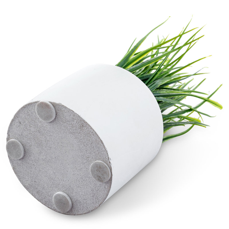 Set of 2 Faux Green Grass in White Cement Round Pots