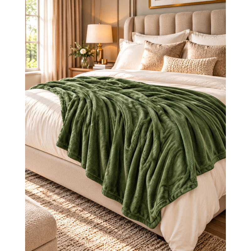Fleece Throw Blanket Super Soft Warm Cosy Sofa Settee Bed Cover for Couch Living Room and Bedroom, 240cm W x 270cm L, Green