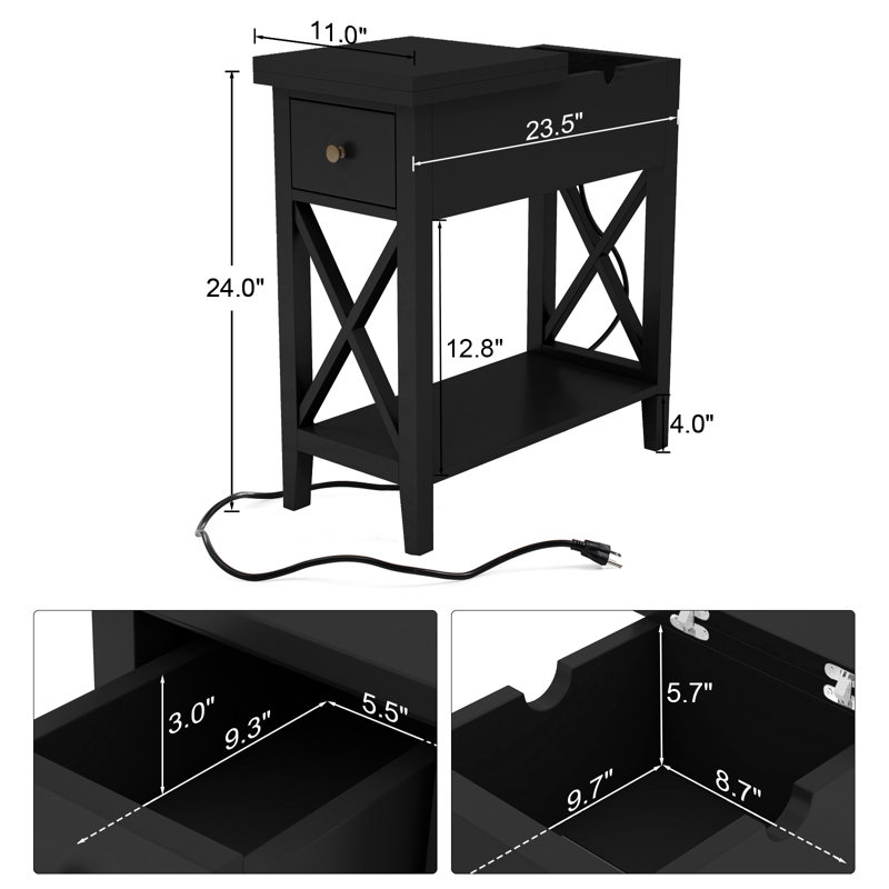 Luckas Tray Top End Table with Storage, Black