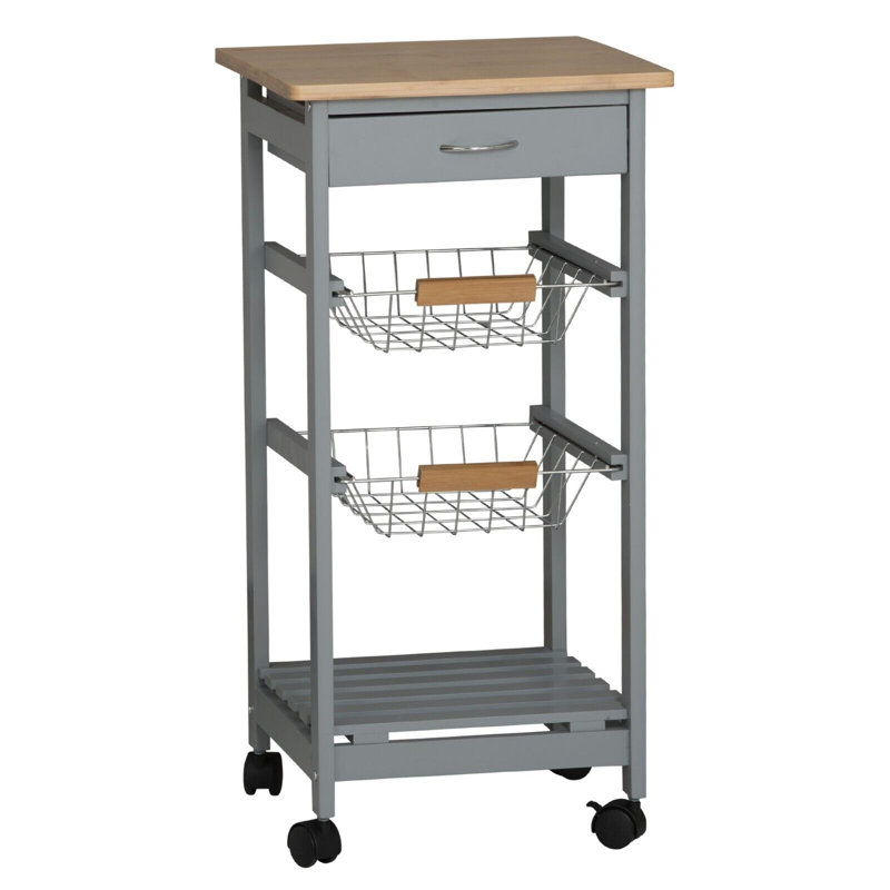 Mathie Solid Wood Bar Cart, Grey Wood