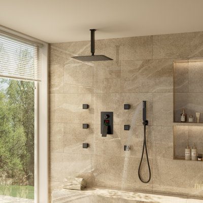Ceiling Mounted Pressure Balanced Luxury Complete Shower System with Digital Display and Rough-in Valve