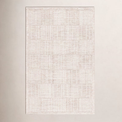 Katherine Arwen Geometric Hand Tufted Wool/Cotton Area Rug in Light Brown/Ivory