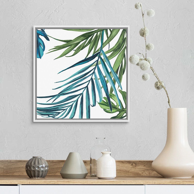 Reproduction d’art sur toile, "Palm Leaves III" par Eva watts, Cadre blanc, H 18 po x l 18 po x P 1,75 po