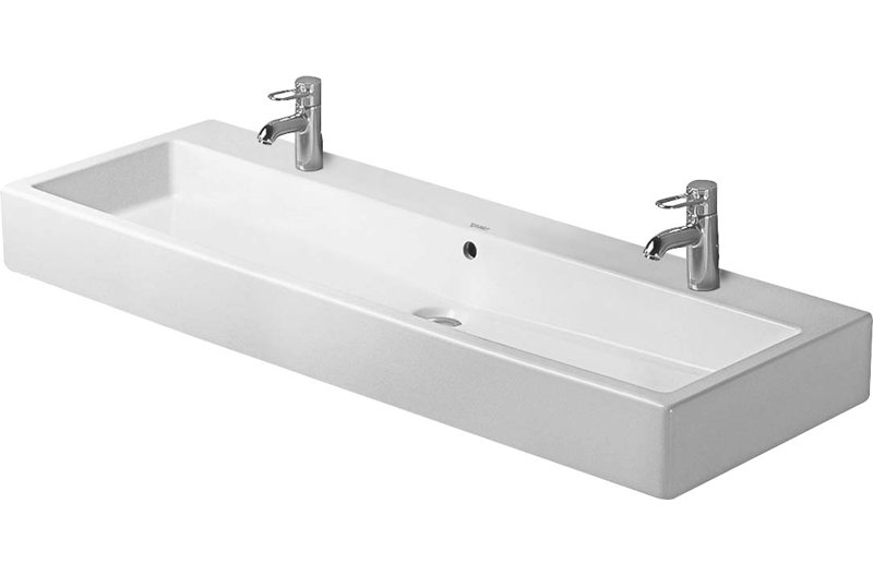 Vero White Ceramic Rectangular Wall Mount Bathroom Sink with Overflow, 47.25" W x 18.5" D, Yes