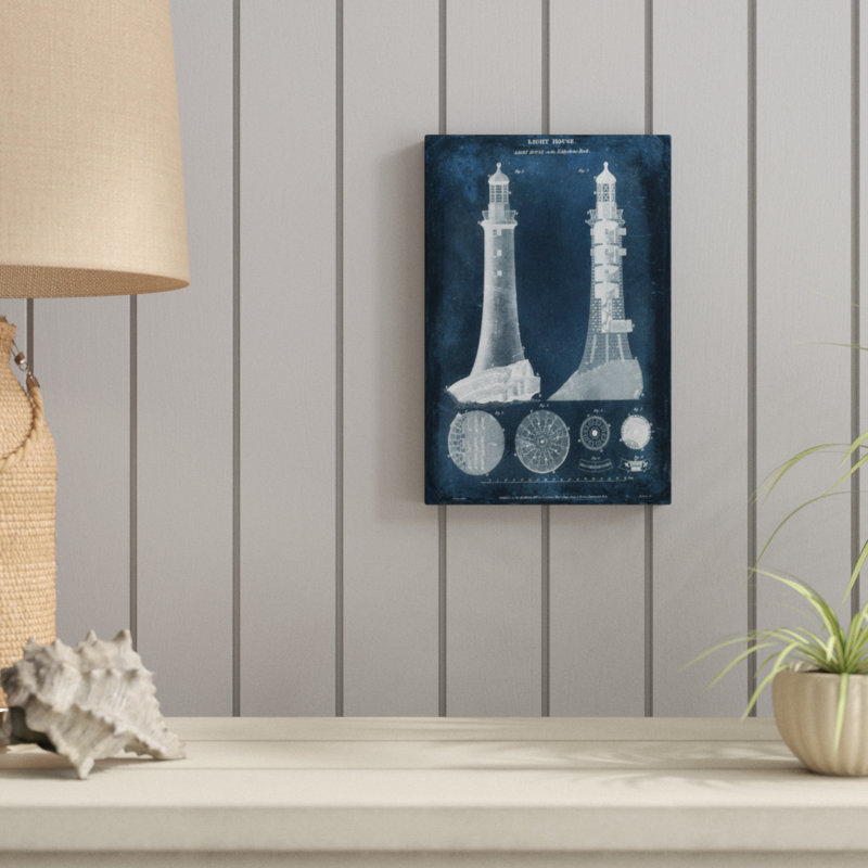 'Lighthouse Blueprint' - Graphic Art Print, 30cm H x 20cm W, Wrapped Canvas