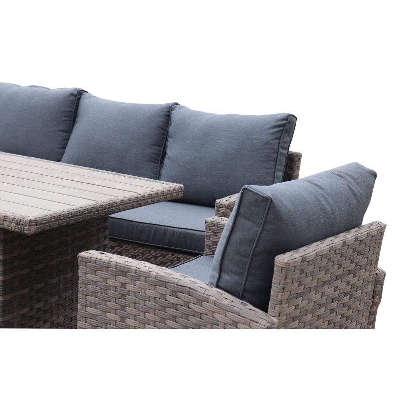 Amiraka 6 - Person Patio Conversation Set, Light Brown, Gray