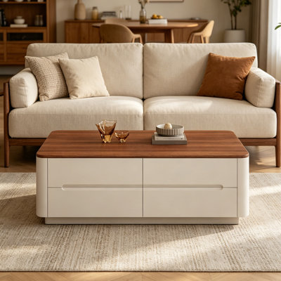 Table basse rectangulaire en bois massif avec 8 tiroirs
