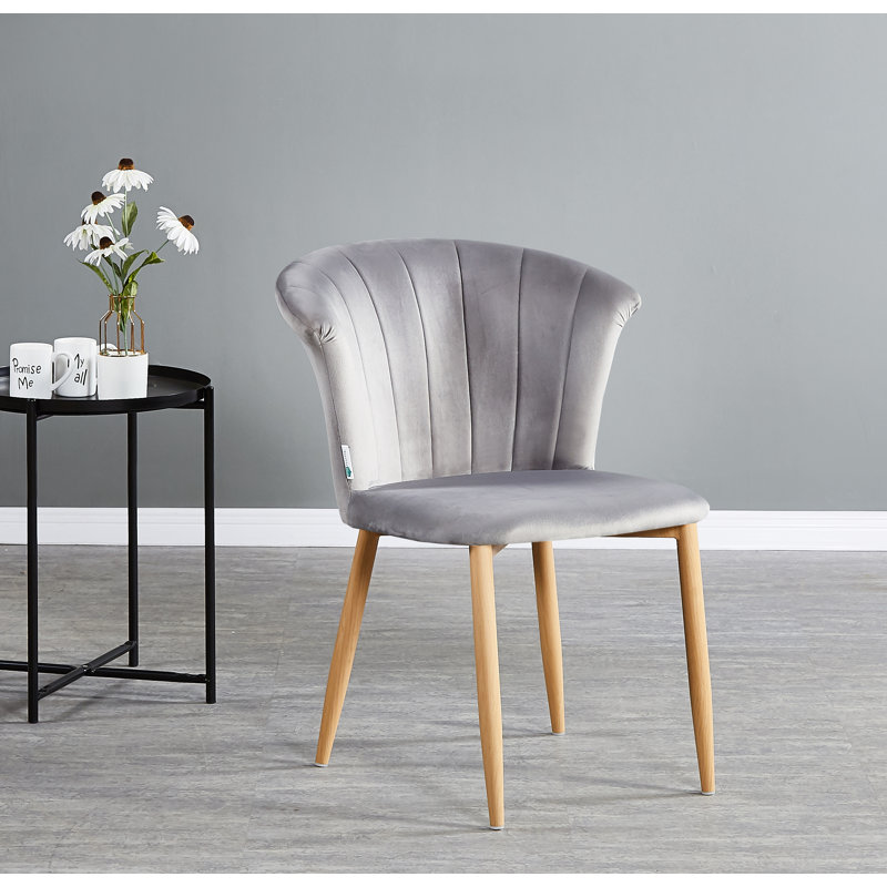 Siyana Modern Velvet Dining Chairs - Ergonomic Curved Back with Solid Wooden Legs , Grey