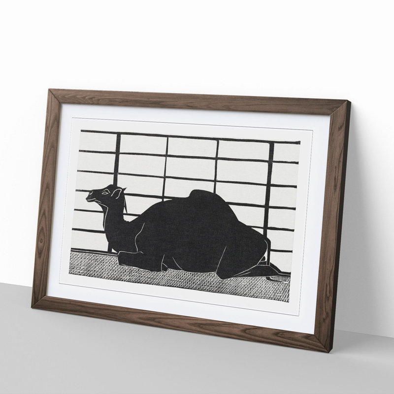 Camel by Samuel De Mesquita - Picture Frame Painting, Walnut Framed, 27cm H x 36cm W x 2cm D