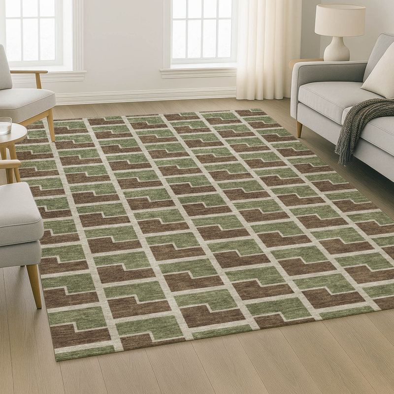 Premium Machine Washable Mayfield AMF2416 Geometric Rug, 3' x 5', Chocolate