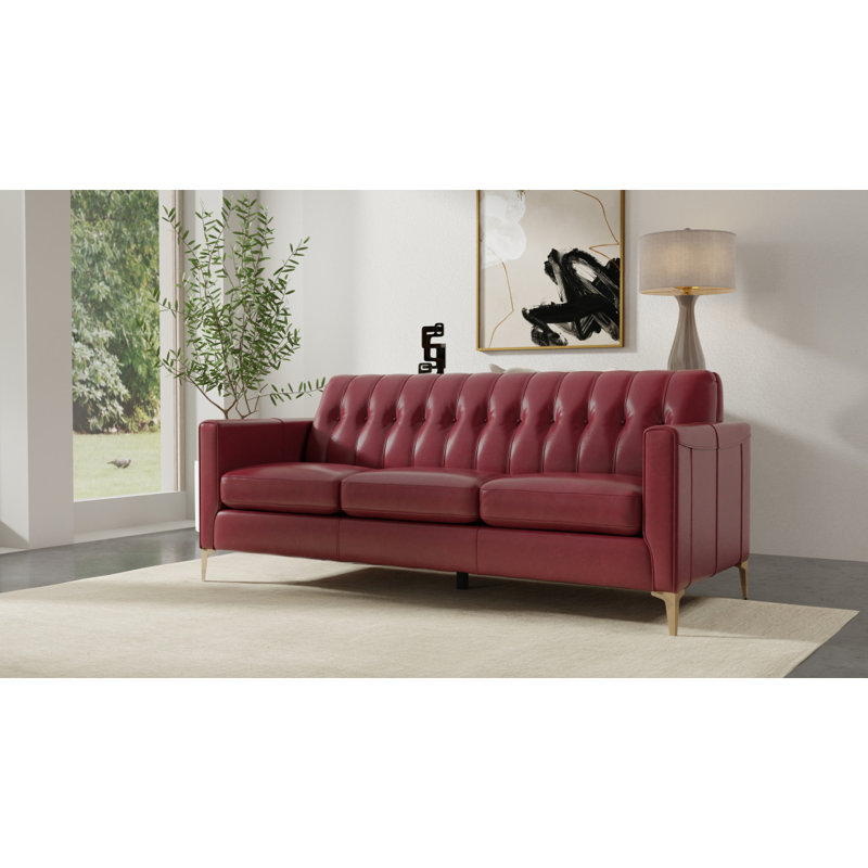 Canapé moderne en cuir capitonné Mid-Century, Rouge