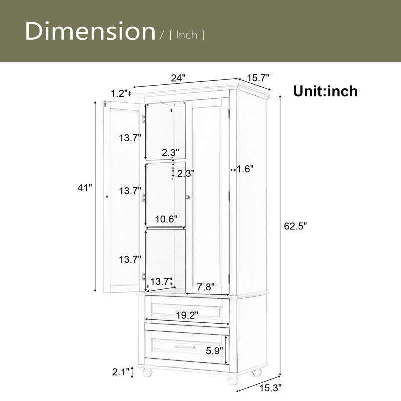 Grande armoire de rangement avec deux tiroirs pour la salle de bain / bureau