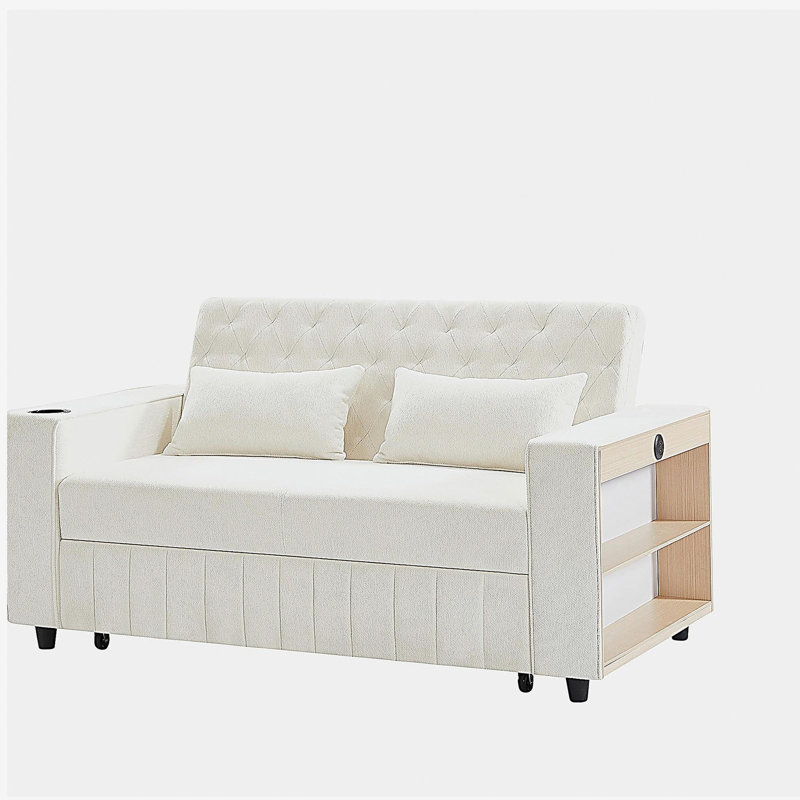 Canapé-lit convertible de 61,4 po avec accoudoirs convertibles et accoudoirs avec dossier réglable et beige, beige, Beige