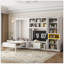 Lit escamotable simple en bois avec meuble télé, 2 tiroirs, tablettes et armoires, blanc-129747072