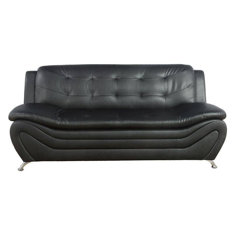 Canapé de salon rembourré, Similicuir noir Evalina, H 34 po x l 76,5 po x P 32,5 po