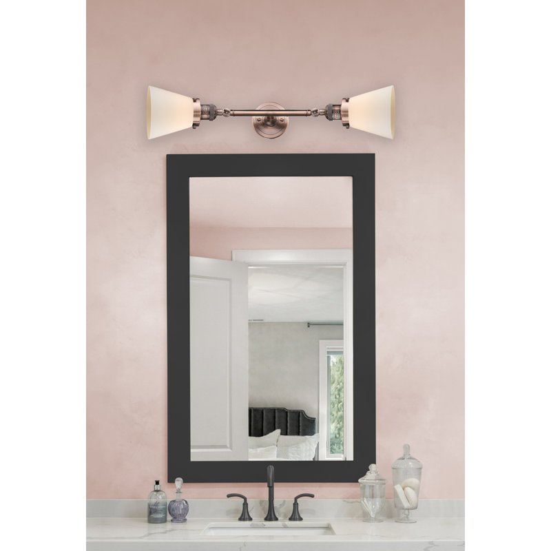 Cone 2 Light Tiltable Bath Vanity Light, Matte White Cased, 6 Watt Vinage LED Bulb, Antique Copper