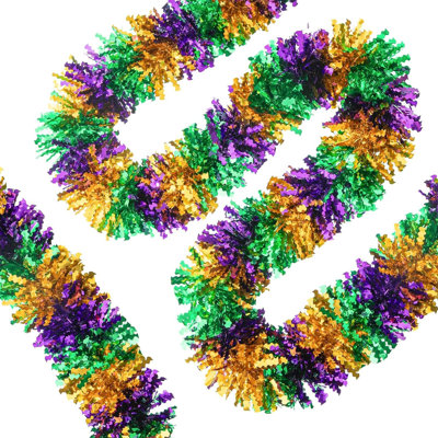 78in Mardi Gras Garland Curly Decorations Rattan 5 Layer Thick Gold Green Purple Sparkly Curling Ribbon For Party Home Decor Christmas Tree Wedding
