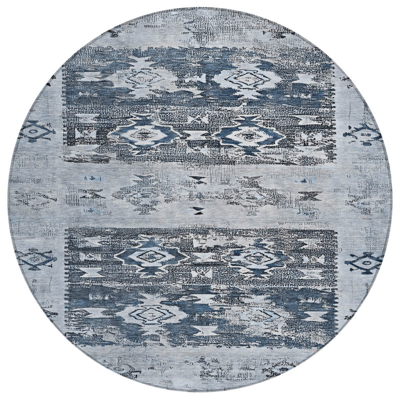 Draessa Blue Washable Indoor-Outdoor Rug - LOOMLAN, 8' x 8'