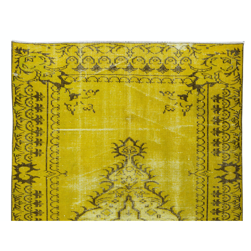 Tapis turc fabriqué à la main 5,2 x 8,3 pi surteint en jaune