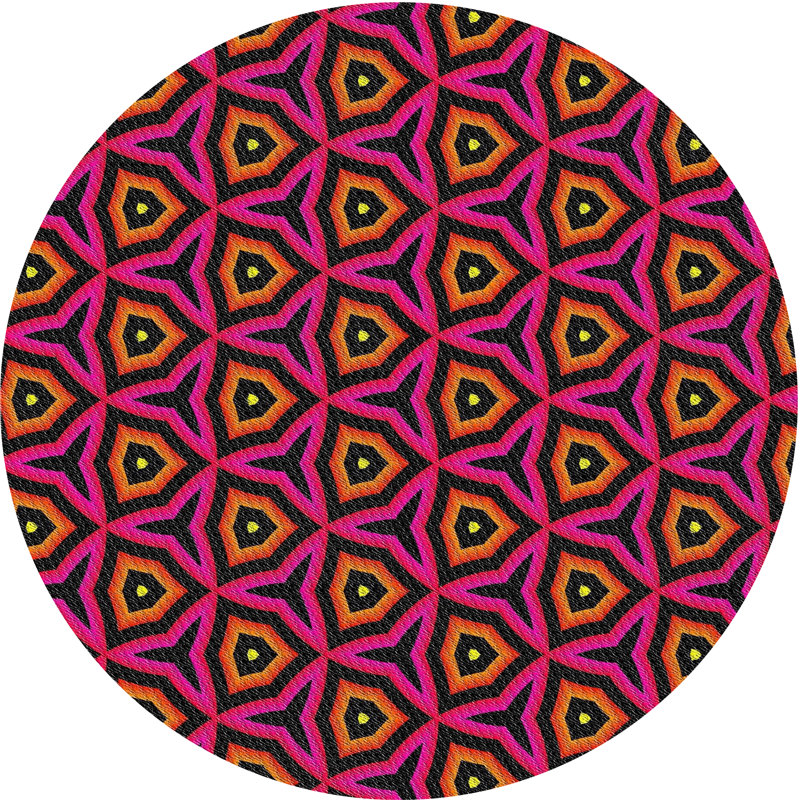 Tapis rose/orange/noir tissé à la machine, Rond 7 pi