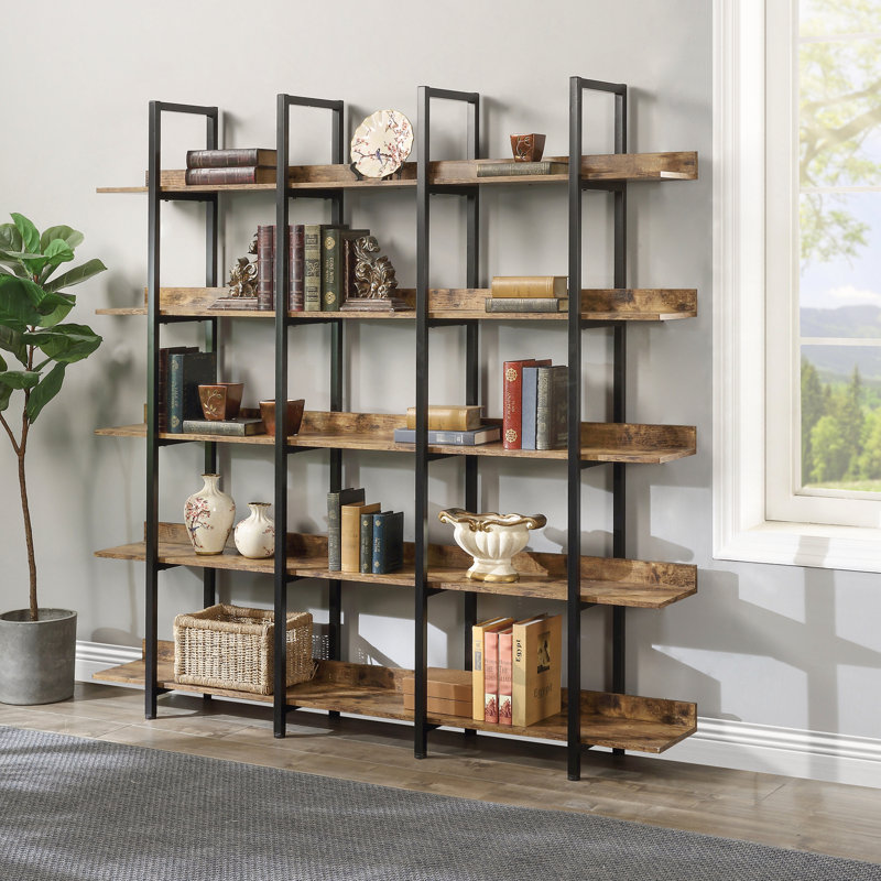Bibliothèque de bureau à 5 niveaux, Noir / brun rustique, H 70,9 po x l 70,9 po x P 11,8 po