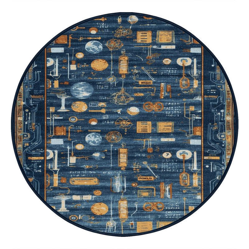 Machine Washable Space Gray Area Rug, Round 3'