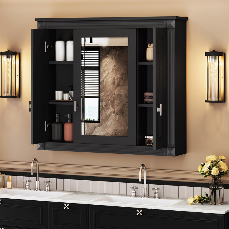Armoire à miroir murale pour chambre à coucher, 5 tablettes, 3 portes, style moderne, de haute qualité, facile à installer