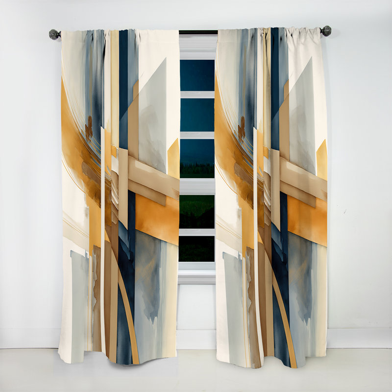 Abstrait moderne bleu et or I - Rideau transitionnel - Velours obscurcissant - 1 panneau, L 52 po x L 84 po
