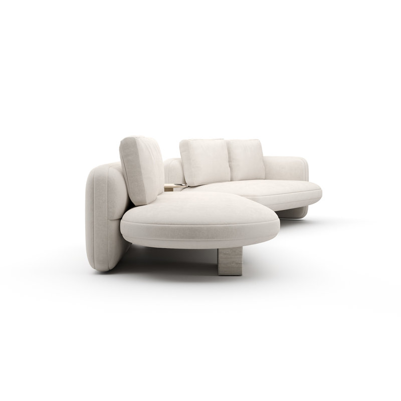 *Overlap Left Bumper Sectional Dk Taupe, White Polyester Blend