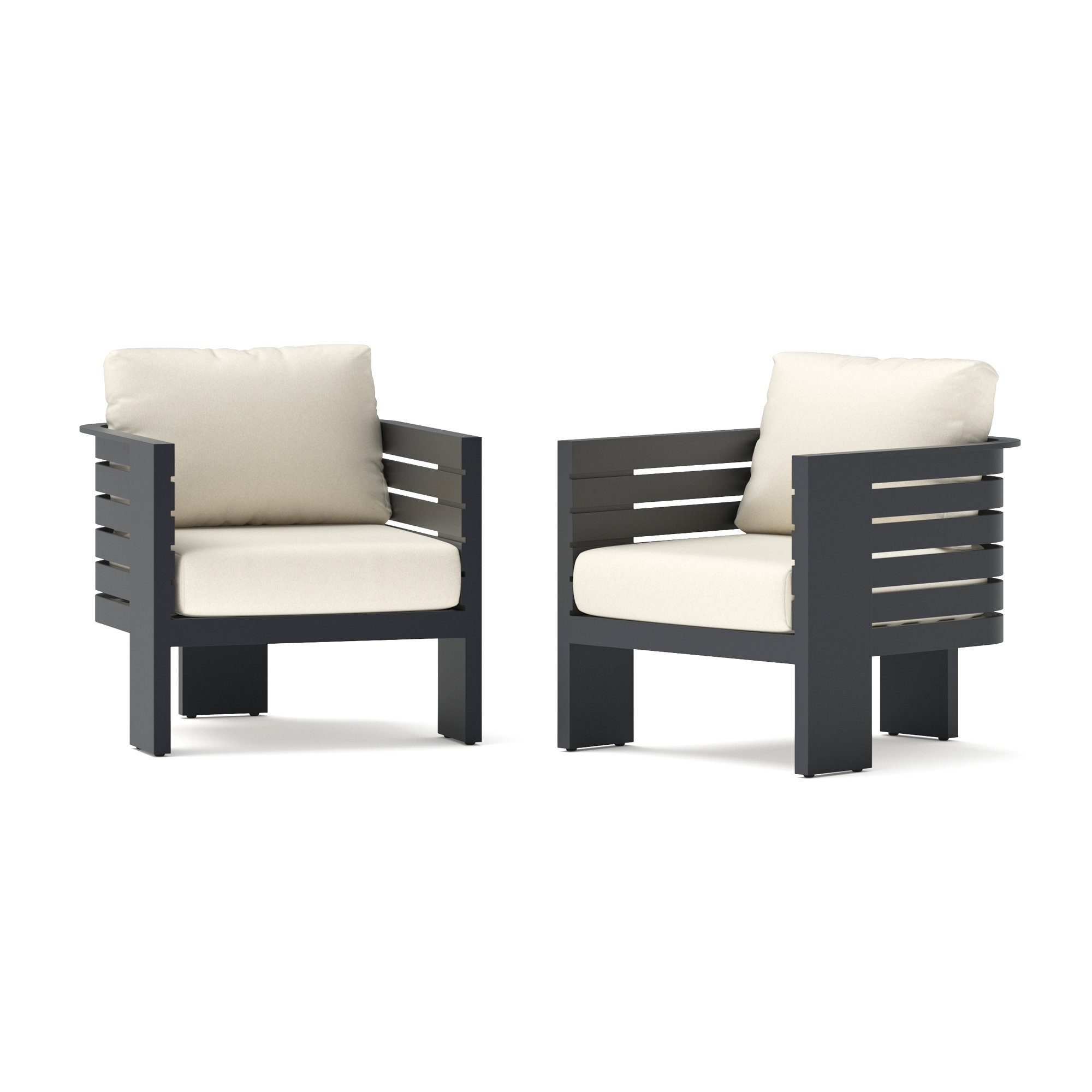 Ari 2 Piece Sunbrella Outdoor Patio Club Chairs, Olefin Linen