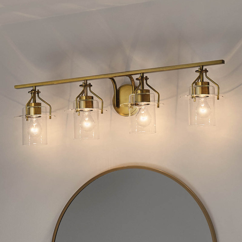 Éclairage pour salle de bain 4 lumières en nickel poli Moncrief, Laiton naturel