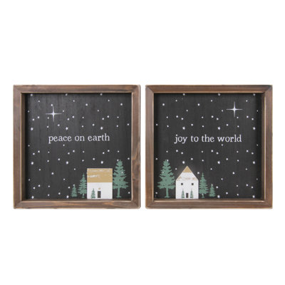 Décoration murale en bois Peace and Joy, décoration murale, noir, bois, ensemble de 2, mur, salon, Noël, décoration intérieure